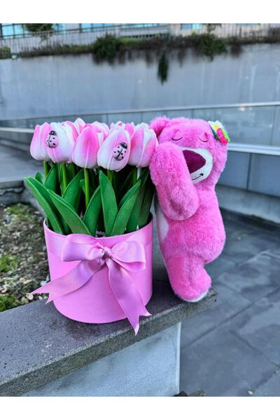 MUREYY AKSESUAR pembe lale sepeti ve tatlış peluş