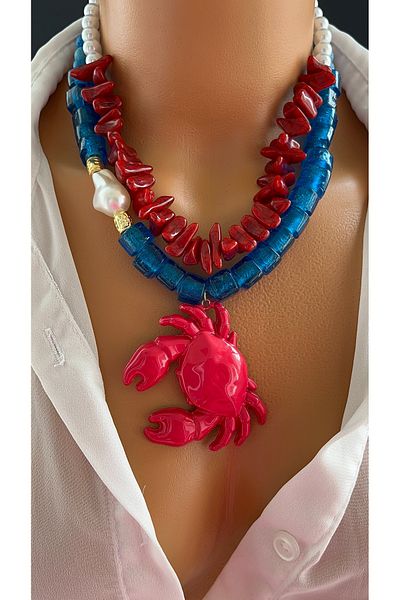 Limi Design Crab Accessories Glass Bead Multi Necklace