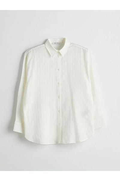 LC Waikiki Koszula damska LCW Vision Ecru Textured Oversize
