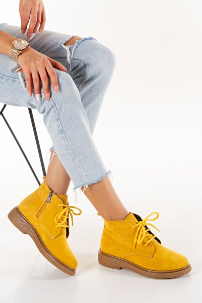 inyola Kadın Süet Fermuarlı Bağcıklı Kısa Bot 5098