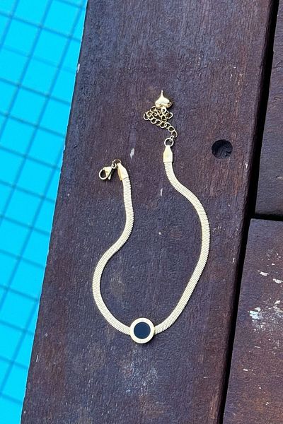 Trendy Butik Steel Black Enameled Roman Numeral Anklet