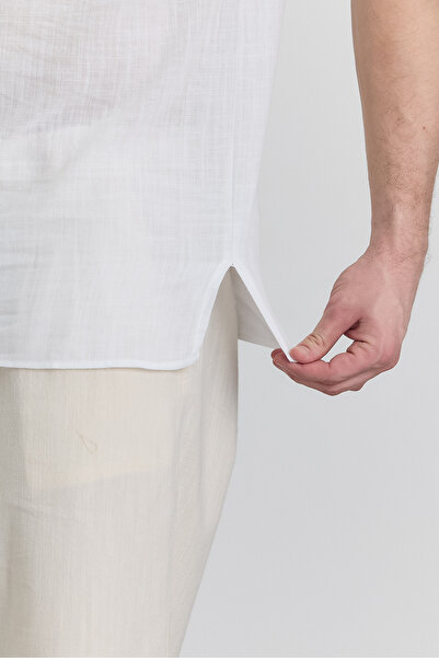 TCT TEKSTİL ЧОЛОВІЧА СОРОЧКА З КОРОТКИМИ РУКАВАМИ - З ДЕТАЛЬЮ НА КОМИРІ (ШАНТУК) - СОРОЧКА ALAÇATI - 4590