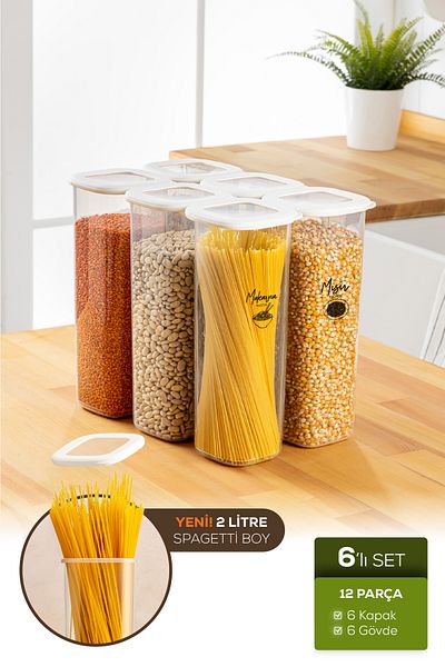 Vienev Silicone Lid 2 Liter White White Pulses Storage Container with Label 6 Pieces