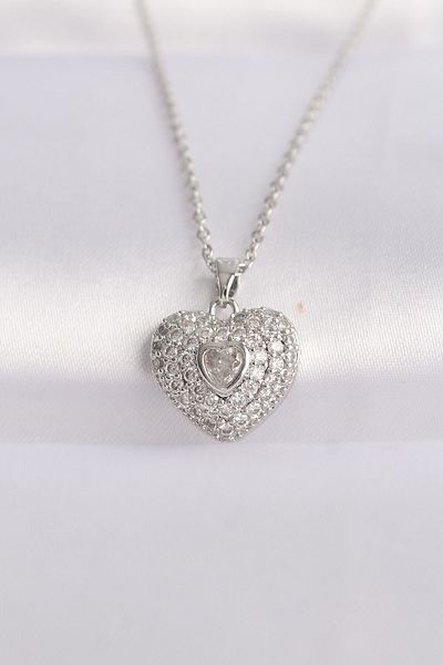 Skygo Zircon Stone Silver Color Heart Necklace - 316L Steel Chain TJ-BKO8623