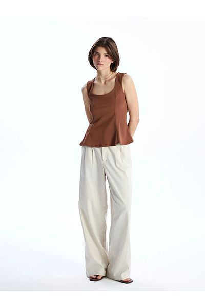 LC Waikiki Μπλούζα Peplum με τετράγωνο γιακά LCW Vision Brown