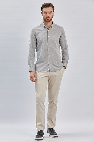 İmza Dobby Grey Slim Fit Casual πουκάμισο - κοντομάνικο, γιακάς, βαμβακερό 1004240202