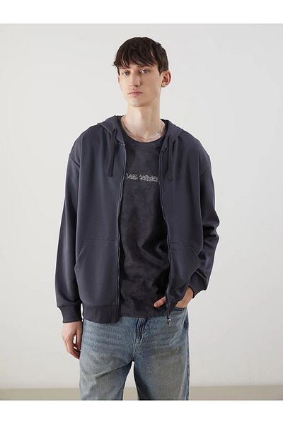 LC Waikiki Xside Anthracite Hooded Long Sleeve Men's Zip-Up Sweatshirt