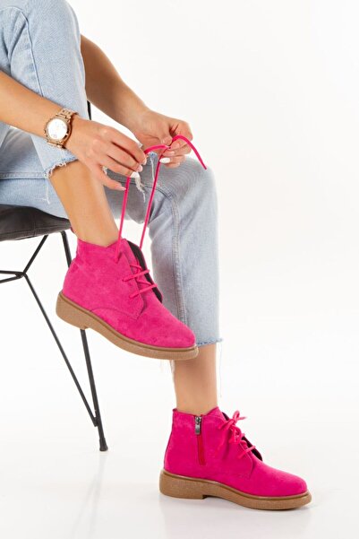 inyola Kadın Süet Fermuarlı Bağcıklı Kısa Bot 5098
