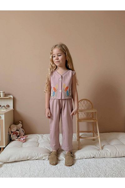 Baby Eid Wikiboom Floral Embroidered Vest Pants Set 100% Cotton