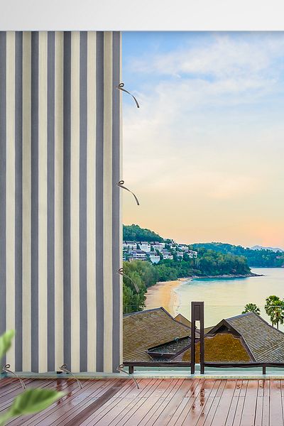 ALTINPAMUK Gray/Cream Ty801 Optional Tied Balcony Curtain