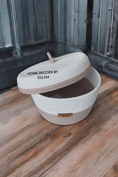 home decors by özlem Basket with Lid Wicker Basket Organizer Organizer Decoration Gift - 20x12 Cm