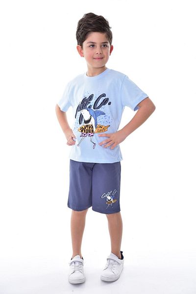 Yağmur Giyim ISOB Blue Whale Model 100% bumbac Costum cu mânecă scurtă pentru băiat 3-12 ani 24403-M