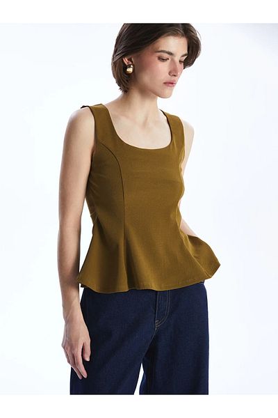 LC Waikiki Μπλούζα LCW Vision Khaki με τετράγωνο γιακά Peplum