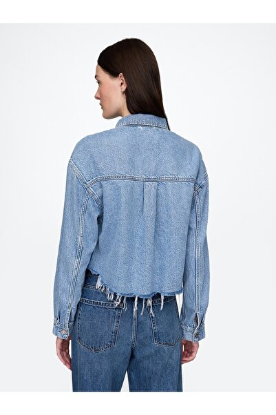 GAP Kadın Mavi UltraSoft Relaxed Crop Icon Denim Ceket