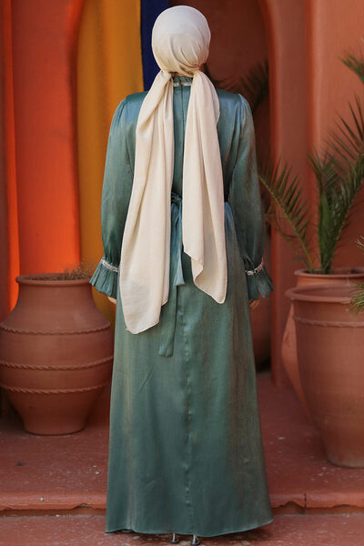 N.S NEVA STYLE Draped Emerald Green Hijab Dress 25261Zy