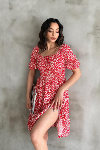 Mila Red Patterned Gimpel Dress