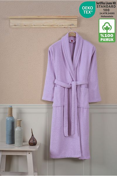 Ellaline Λιλά Μπουρνούζι 100% Βαμβάκι Πιστοποιημένο Σάλι Γιακά Unisex