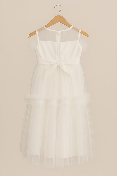 DUBAİ ÇOCUK Girl's White Tulle Special Occasion Dress with Stone Detail, Princess Model