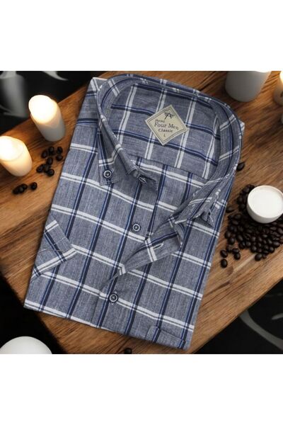 GÖMLEK GALERİSİ Men's Classic Relaxed Fit Checked Short Sleeve Shirt
