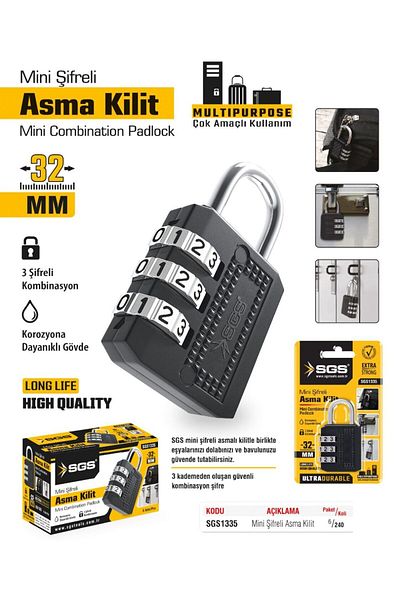 İBTAŞ Sgs1335 - Suitcase Suitcase Bag Cabinet Mini Combination Padlock 32mm