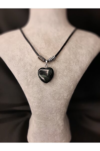 makadi Black Heart Stone Leather String Necklace Unisex Stylish Design