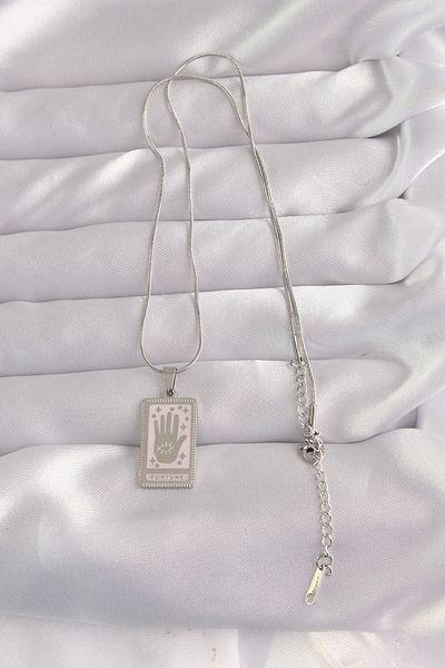 Skygo 316L Steel Silver Color Pink Enamel Hand Figure Tarot Necklace - Tj-Bko9050