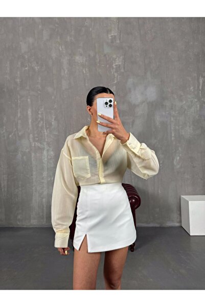 Gaus Sarı Çizgili Hafif Transparan Muadil Gömlek Gaus00153