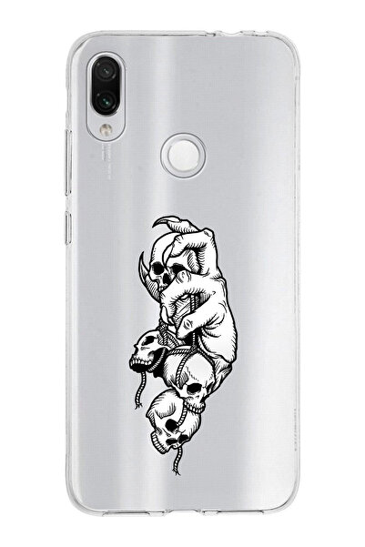 moonset Xiaomi Redmi Note 7 Uyumlu Kuru Kafa Tasarımlı Baskılı Şeffaf Telefon...