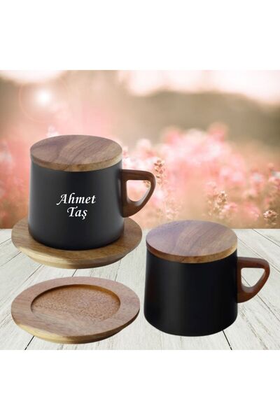 HediyesiBizden KİŞİYE ÖZEL İSİM BASKILI AHŞAP KAPAK ALTLIK VE KULPLU TERMOS B...