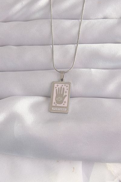 Skygo 316L Steel Silver Color Pink Enamel Hand Figure Tarot Necklace - Tj-Bko9050