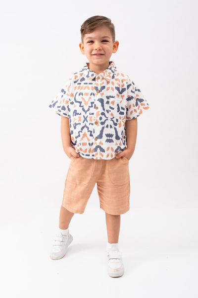 NORAMİNİMA Boy's Patterned Shirt and Shorts Set
