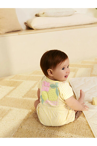 Next Baby 100% Organic Cotton Yellow Striped Lemon Fruit Jersey Single Baby Romper