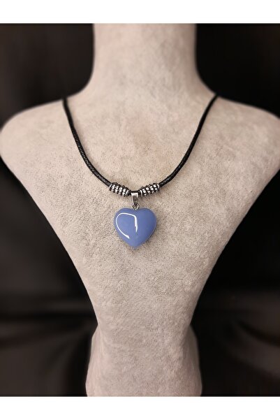 makadi قلادة من الجلد بحجر القلب الأزرق