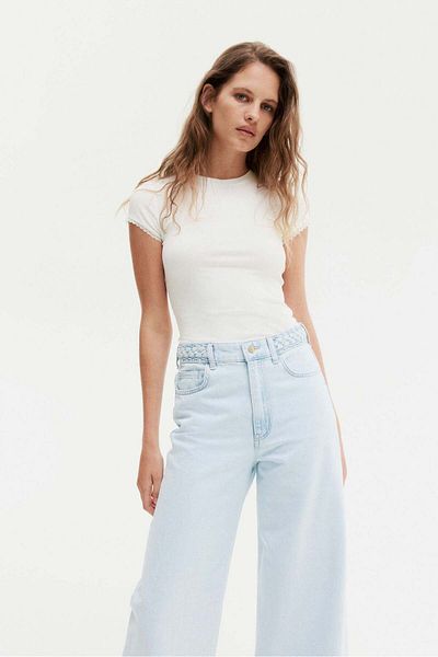 H&M Lace-trimmed Ribbed T-shirt