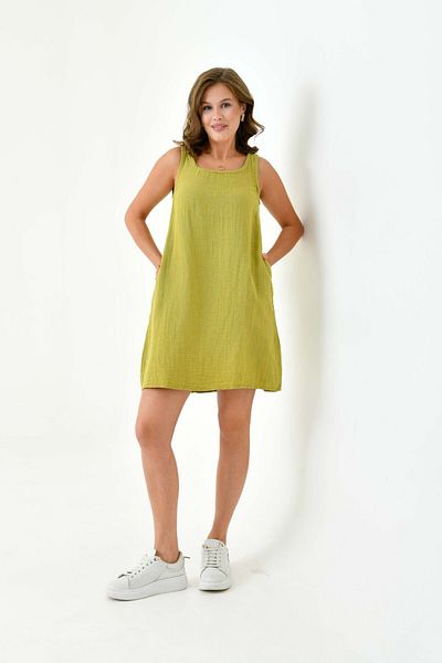 Butik Zero Sleeve 100% Cotton Muslin Short Dress