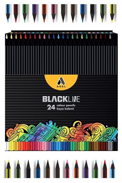 Adel Blackline 24 Dry Crayons Cardboard Box 1 Pack 12 Colors Blackline Dry Crayons Full Size Colored Pencil