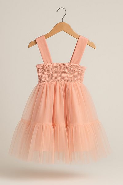 DUBAİ ÇOCUK Girl's Powder Color Floral Detailed Tulle Puffy Dress