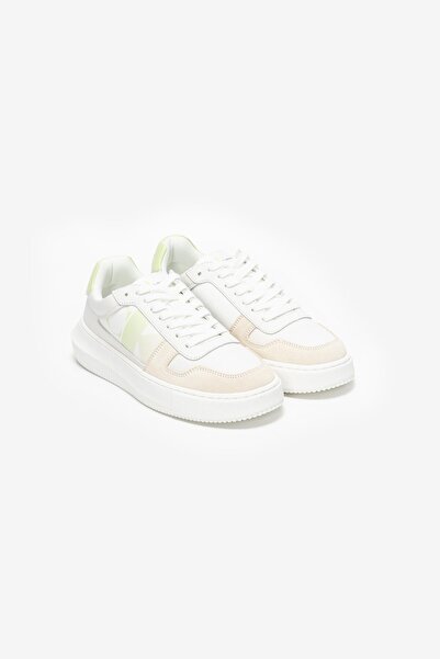Calvin Klein Kadın Marka Logolu Bağcıklı Kaydırmaz Tabanlı Günlük Ekru Sneaker YW0YW01445-02U