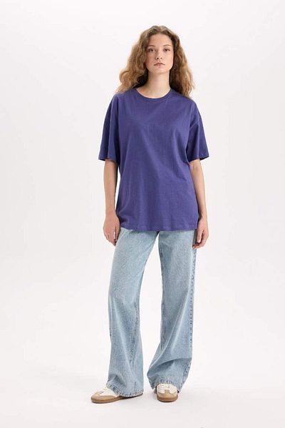 DeFacto Tricou oversize cu mânecă scurtă, cu decolteu lat, V4136az25sm