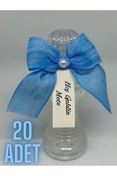 MayaArtDesign Mavi Keten Kurdeleli Mika Şişe 50cc Limon Kolonyası - Söz - Nişan - Bebek Hediyelik (20 ADET)