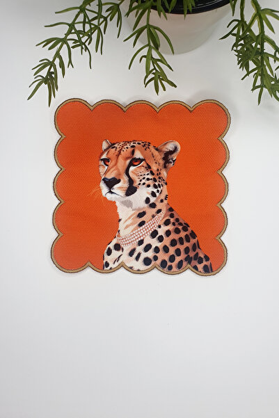 Genel Markalar Sulu Boya Kokoş Çita Tasarımlı Turuncu Zemin Nakış Kenar Kumaş...