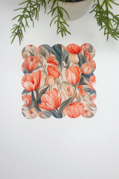 Genel Markalar Turuncu Lale Desenli Lazer Kesim Kumaş Kokteyl Peçetesi 1 Adet...