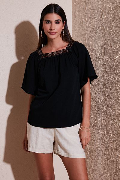 Lela Laced Regular Fit Square Neck Blouse Bluz 5869003