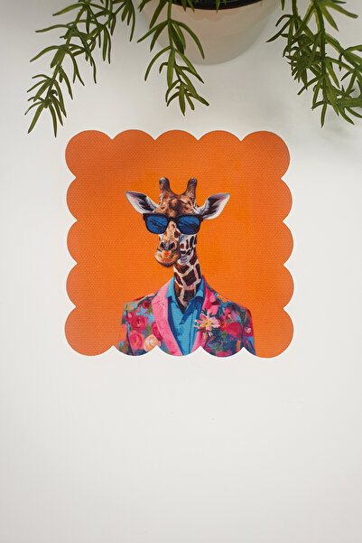Genel Markalar Sulu Boya Maximalist Zürafa Tasarımlı Lazer Kesim Kumaş Koktey...