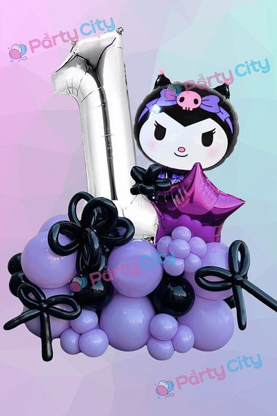 Party City Σετ με θέμα το μπαλόνι Kuromi Foil 1 έτους - Μπαλόνι λουκάνικο - έναστρο - Μίνι σετ μπαλονιών γιορτής γενεθλίων