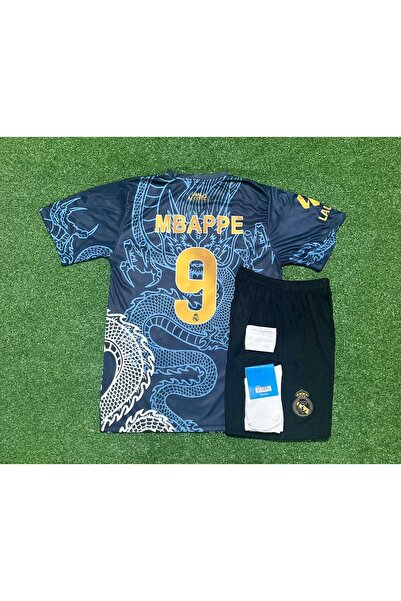 BYSPORTAKUS R.e.a.l M.a.d.r.i.d 2024/25 Sezonu Kylian Mbappe Dragon Desenli Konsept Çocuk Forması 4'lü Set