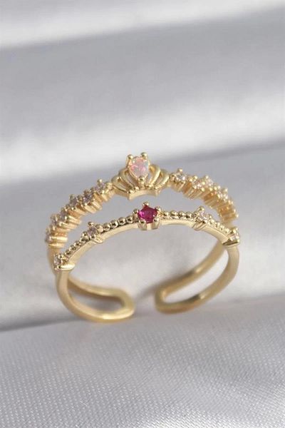 Clariss Brass Gold Color Zircon Stone Crown Model Women's Ring