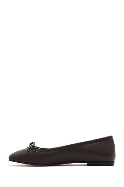 Derimod Flex Women's Brown Bow Leather Ballerinas 25Sfd 380018