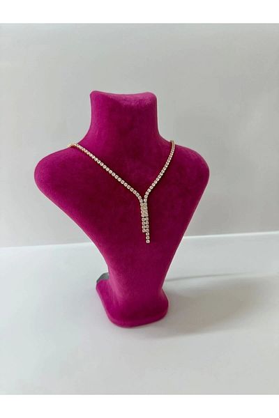 MeGass Dekor Domestic Production London Model Suede Fabric Fuchsia Color 22/18 cm Necklace Display Mannequin