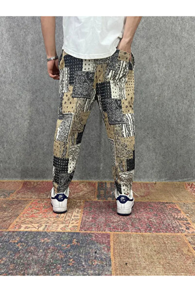 FıttingRoom Beli Lastikli Bohem Desenli Baggy Pantolon